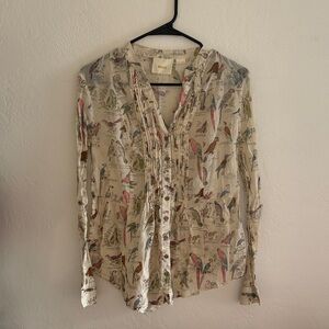 Maeve Multicolor Bird Print Long Sleeve Top